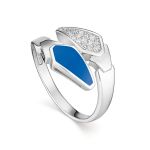 Silver Ring With Blue Enamel And White Crystals, Ring Size: 6 / 16.5, image 