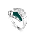 Sterling Silver Ring With Green Enamel And White Crystals, Ring Size: 6 / 16.5, image 