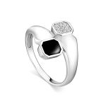 Silver Ring With Black Enamel And White Crystals, Ring Size: 6.5 / 17, image 