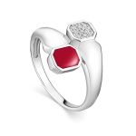 Silver Ring With Red Enamel And White Crystals, Ring Size: 8 / 18, image 