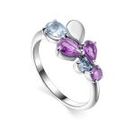 Silver Ring With Amethyst And Synthetic Topaz, Ring Size: 8.5 / 18.5, image 