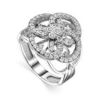 Silver Statement Ring With White Crystals, Ring Size: 7 / 17.5, image 
