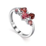 Silver Ring With Red and White Crystals, Ring Size: 6.5 / 17, image 