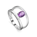 Sterling Silver Ring With Oval Amethyst Centerstone, Ring Size: 7 / 17.5, image 