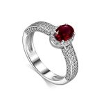 Silver Garnet Ring With White Crystals, Ring Size: 9 / 19, image 