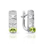 Silver Earrings With Chrysolite Centerstones And Crystals, image 