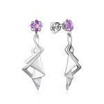 Geometric Silver Dangles With Amethyst Centerstones, image 
