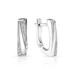 Geometric Silver Earrings With Crystal Rows, image 