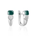 Stylish Silver Earrings With Green Enamel And Crystals, image 