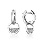 Geometric Silver Earrings With Crystals, image 