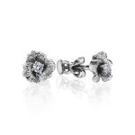 White Gold Floral Studs With Diamond Centerstones, image 