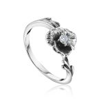 White Gold Floral Ring With Diamond Centerstone, image 