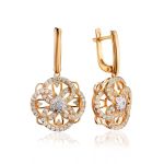 Classy Gold Plated Dangle Earrings With Crystals, image 