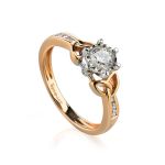 Golden Floral Ring With White Diamonds, image 