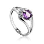 Sterling Silver Ring With Amethyst And Crystals, Ring Size: 8 / 18, image 