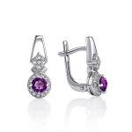 Classy Silver Earrings WithAmethyst Centerstones And Crystals, image 