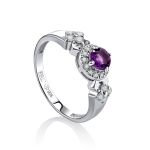 Silver Amethyst Ring With Crystals, Ring Size: 6 / 16.5, image 