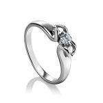 Sterling Silver Floral Ring With Solitaire Crystal, image 