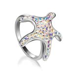 Silver Starfish Ring With Chameleon Crystals The Jungle, Ring Size: 6.5 / 17, image 