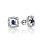 Square Golden Studs With Sapphire Centerstone And Diamonds The Mermaid, image 