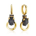 Designer Golden Panther Earrings With Crystals, image 