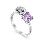 Sterling Silver Floral Ring With Bright Amethyst And White Crystals, Ring Size: 6.5 / 17, image 