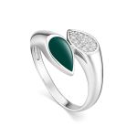 Silver Ring With Green Enamel And White Crystals, Ring Size: 6 / 16.5, image 