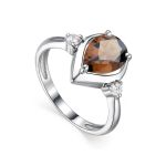 Smoky Quartz Silver Ring With Crystals, Ring Size: 6.5 / 17, image 