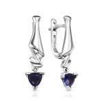 Silver Dangle Earrings With Synthetic Sapphire, image 