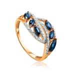 Golden Statement Ring With Sapphires And Diamonds, Ring Size: 7 / 17.5, image 