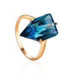 Futuristic Golden Ring With Synthetic Topaz, Ring Size: 7 / 17.5, image 