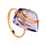 Amethyst Golden Cocktail Ring With Crystals, Ring Size: 6.5 / 17, image 