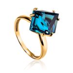 Golden Ring With Blue Synthetic Topaz, Ring Size: 6 / 16.5, image 