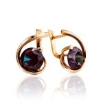 Synthetic Alexandrite Golden Earrings, image 