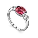 Silver Ring With Bright Rhodolite Centerstone And Crystals, Ring Size: 8.5 / 18.5, image 