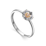 Silver Golden Floral Ring With Diamond Centerpiece The Diva, Ring Size: 5.5 / 16, image 