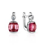 Silver Earrings With Rhodolite And Crystals, image 