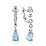 Synthetic Topaz Silver Drop Earrings With Crystals, image 