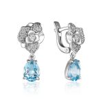 Silver Floral Dangles With Synthetic Topaz And Crystals, image 