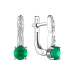 Green Agate Silver Earrings With Crystals, image 