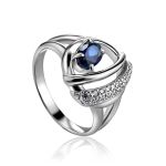 Silver Ring With Synthetic Sapphire And White Crystals, Ring Size: 6.5 / 17, image 