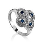 Classy Silver Ring With Blue And White Crystals, Ring Size: 6.5 / 17, image 