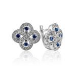 Filigree Silver Earrings With Blue And White Crystals, image 