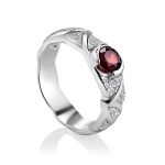 Filigree Silver Ring With Round Garnet Centerstone, Ring Size: 6.5 / 17, image 