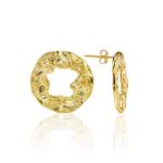 Textured Gold Plated Silver Round Earrings The Liquid, image 