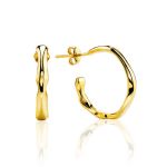 18ct Gold on Sterling Silver Hammered Hoop Earrings The Liquid, image 