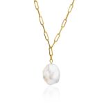 Designer Gold Plated Necklace With Baroque Pearl Pendant The Palazzo, Length: 40, image 
