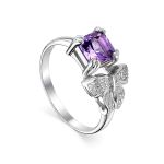 Romantic Silver Ring With Amethyst And Crystals, Ring Size: 6.5 / 17, image 