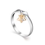 Silver Ring With Golden Diamond Star Shaped Dangle The Diva, Ring Size: 8 / 18, image 