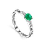 Green Agate Silver Ring With Crystals, Ring Size: 7 / 17.5, image 